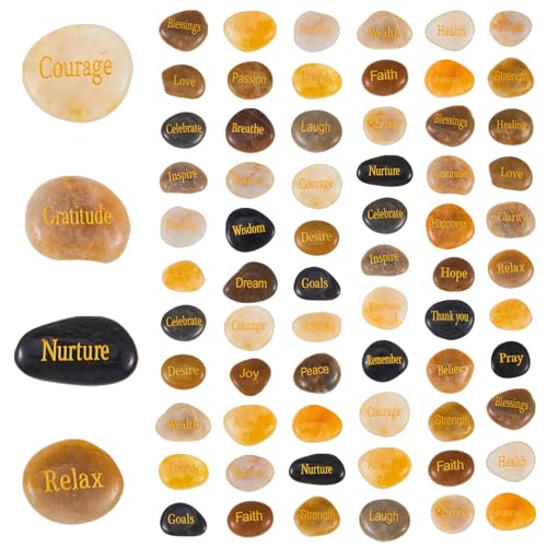 Fabbay Engraved Inspirational Stones, Encouragement Motivational Rocks with Words, Natural River Stone Bulk Set for Garden Decor, Meditation, Positive Gifts & Easter Decorations(Vintage Color,40 Pcs)