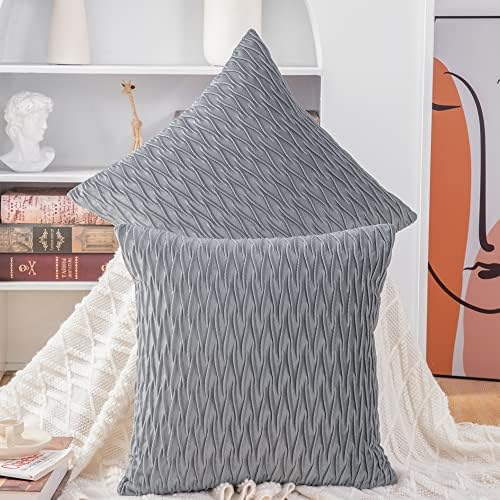 Madizz Pack of 2 Super Soft Velvet Decorative Cushion Covers with Texture Luxury Style Throw Pillow Cases Pillow Shell for Sofa Bedroom Square Light Grey 22x22 inch