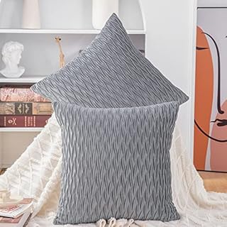 Madizz Pack of 2 Super Soft Velvet Decorative Cushion Covers with Texture Luxury Style Throw Pillow Cases Pillow Shell for Sofa Bedroom Square Light Grey 22x22 inch