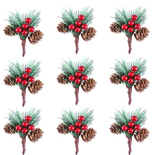 Greatstar 20Pcs Mini Pine Berry Branches Artificial Pine Cone Flower Christmas Tree Accessory Berry Pics Flower Small Christmas Ornament Accessory