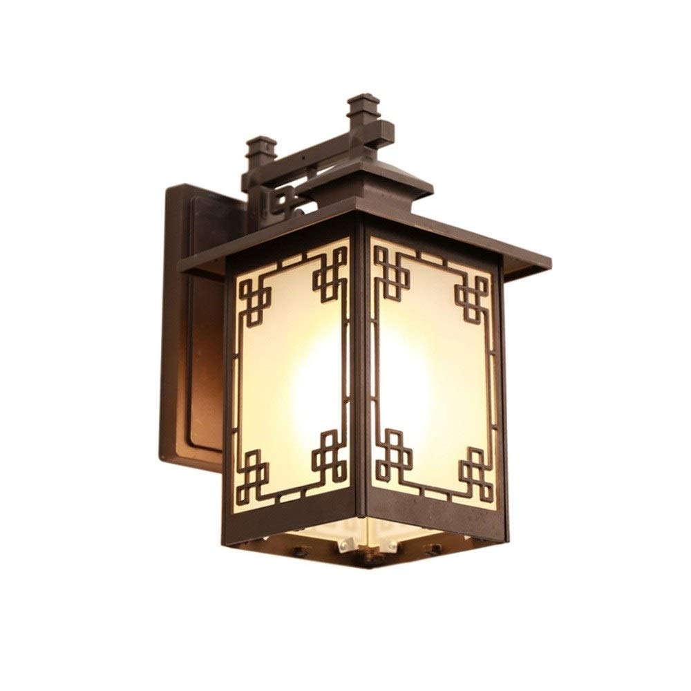 Chinois Rétro Extérieure Applique Murale Étanche En Aluminium En Verre Givré Applique Murale Style Japonais Simple Carré Antique Villa Porte Porte Jardin Terrasse LED Lumières E27 Décoration Lan