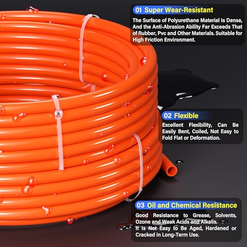 Image of TAILONZ PNEUMATIC Orange 1 /4 Inch OD 10 Meter 32.8ft PU Polyurethane Air Tubing Kit Pipe Hose Air Line Tubing Air Hose Fittings Push to Connect Fittings(27PCS)