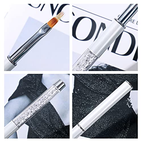 Nmkl38 Flat Nylon Gradient White Ombre Nail Brush Uv Gel Nail Art Design Painting Pen Rhinestone Diamond Handle For Nail Tips Gradual Color Change #TOP5