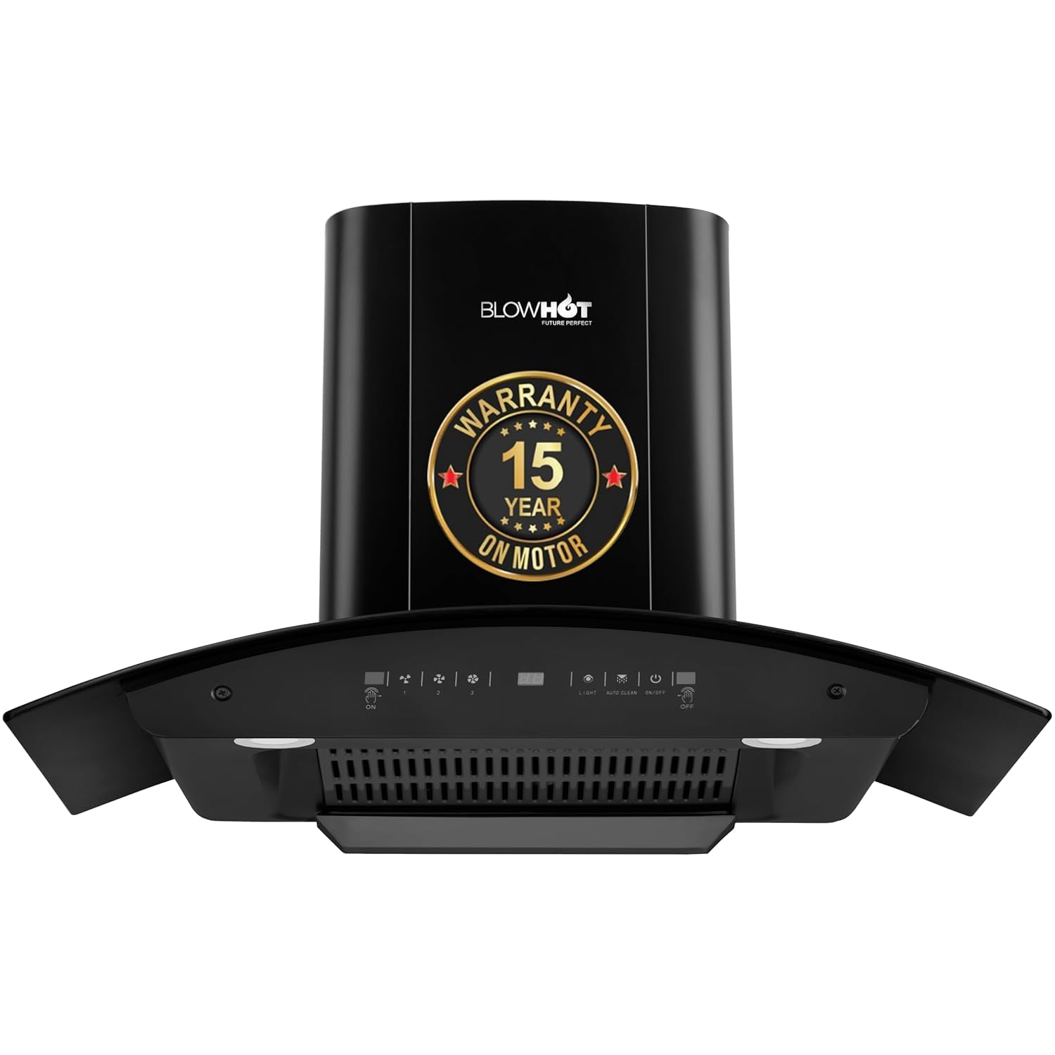 90cm 1500 m³/h Filterless Autoclean Kitchen Chimney With Installation Kit, Touch+Motion Sensor, Stylish Curved Hood, Oil Collector, 15 Year Warranty on Motor By Blowhot (EVANA L BAC MS)