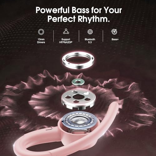 Image of Wireless Earbuds Bluetooth 5.3 Headphones Sports, 48H Earphone with ENC Mic, Stereo Deep Bass Bluetooth Earbuds with Secure Earhooks, LED Display, IPX7 Waterproof Over Ear Bud for Running /Workout Rose