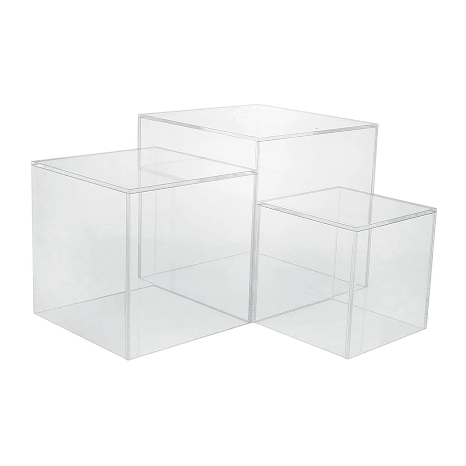Lot de 3 présentoirs cubiques en acrylique transparent et poli pour buffet et bijoux