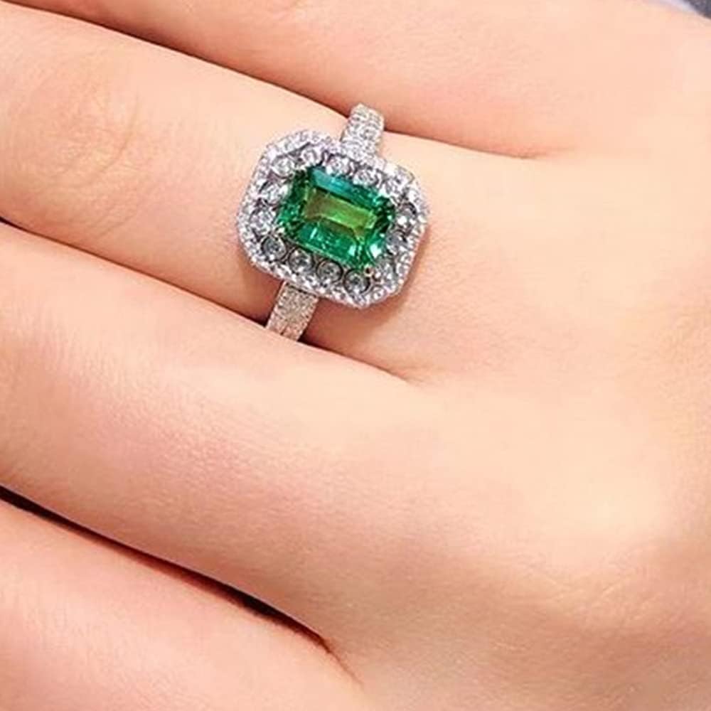 925 Sterling Silver Glitter Emerald Square Ladies Stacked Ring CZ Eternal Engagement Wedding Ring Women's Jewelry Found Earrings - Image 4