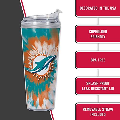 Image of Rico Industries NFL Football Glitter 24oz Acrylic Glitter Tumbler with Hinged Lid, Officially Licensed Double Wall Tumbler with Straw
