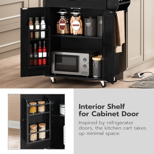 HOOBRO Kitchen Island with Power Outlet, Rolling Kitchen Island with Large Worktop, Kitchen Island Cart with Spice Rack and Drawer, Island Table for Dining Room, Rustic Brown and Black BF88UZD01 by HOOBRO - Image 7