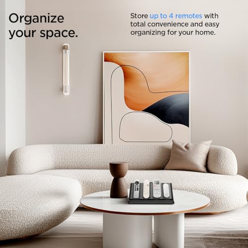 Spigen LD401 Fernbedienungshalter für Universalfernbedienungen Remote Caddy mit 4 Fächer Leder Fernbedienung Organizer mit magnetischer Halterung - Schwarz