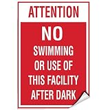 Attention No Swimming Or Use of This Facility After Dark Label Decal Sticker 8"