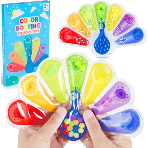 MoZkkiz Sensorisches Fidget Toy zum Sortieren der Farben, Anti Stress Spielzeug Pfau Montessori Spielzeug Baby Sortierspiel zum Zählen und Sortieren Farben Lernen