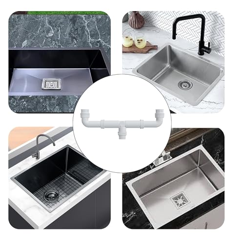 Image of ELEGANT CASA Double Bowl Sink Plastic Drain Out Pipe - White - Polypropylene - Adjustable Length 575mm (23'') - 425mm (17'') & Thread 40mm (1-1 /2″) & 32mm (1-1 /4″)