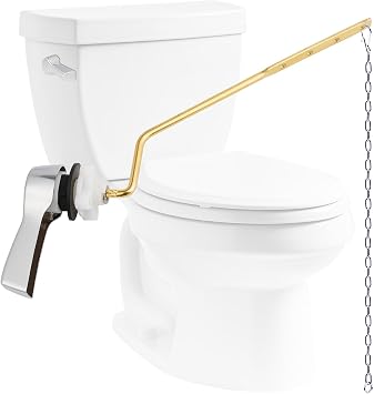 Hibbent Universal Metal Side Mount Toilet Handle Replacement Kit, Chrome | Solid Brass Toilet Flush Tank Lever with Stainless Steel Adjustable Flapper Chains, Side Tank Toilet Handle for Most Toilets