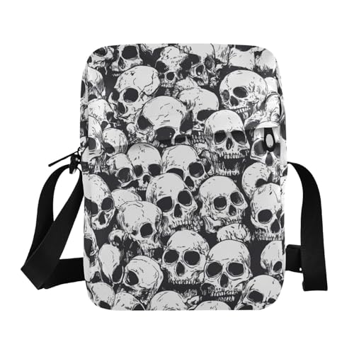 KLL Funny Skull Black and White men's messenger bag Vegan Leather Small Crossbody Bag Women Travel Shoulder Handbags