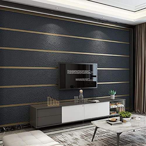 Image of Hotgreenpepper Nordic Modern Horizontal and Vertical Stripes Super Thick Deerskin Velvet Non-Woven Wallpaper Living Room Bedroom Room Background Wallpaper Black 20.8X374.0inches