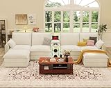 ZSDT Modular Sectional Sofa, 6 Seat U Shaped Couch Smart Module-Bluetooth Speaker/RGB Light/Humidifier/Charging Station, Chenille Sectional Couches for Living Room with 2 Movable Ottomans (Beige)