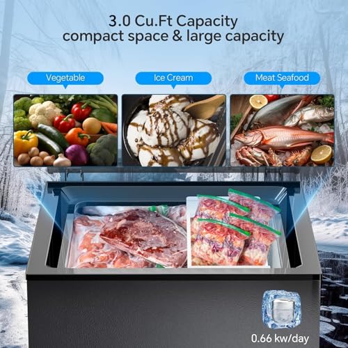 Image of Kismile 3.0 Cubic Feet Chest Freezer, Small Deep Freezer for Home, Black