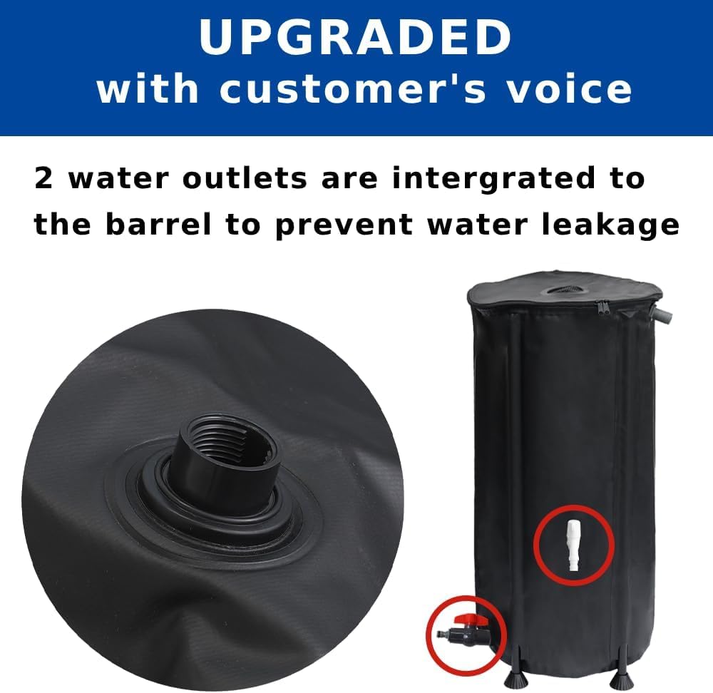 Japard 16 Inch Slim Rain Barrel Water Tank Collapsible Indoor Outdoor 26 Gallon Rainwater Storage from Gutter Upgraded Leakproof Spigot Downspout Catcher with Filter Black 100L
