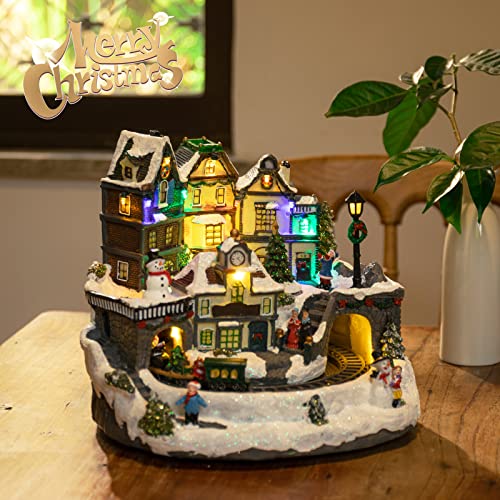 Casas de Aldeia de Natal, Vila de Casa de Natal de Poliresina de 27 cm com trem em movimento e luzes