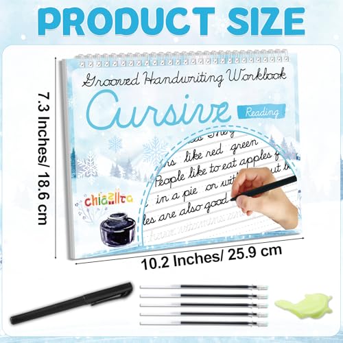 chiazllta Grooved Cursive Handwriting Workbook with Disappearing Ink Pens Magic Reusable Grooved Cursive Writing Practice for Beginners Kids Kickoff Student Workbook Homeschooling Supplies (Reading) - Image 2