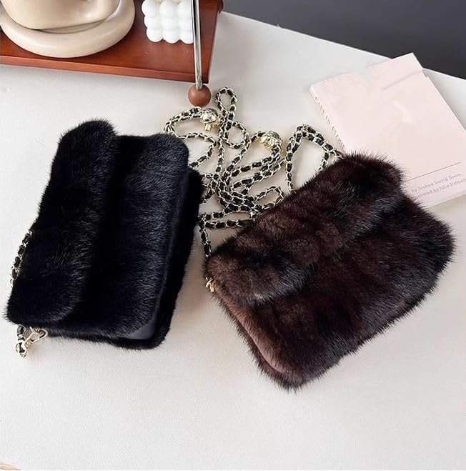REALFUR NU-192 Women's Furry Real Mink Fur Purse Bag Chain Crossbody Small Square Hand Bag Fashion In Winter Shoulder Bags4