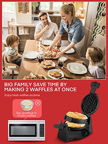 Waffle Maker, Belgian Waffle Maker Iron 180° Flip Double Waffle, 8 Slices, Rotating & Nonstick Plates, Removable Drip Tray, Cool Touch Handle, Black, 1400W #TOP1