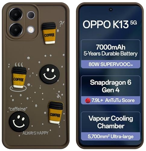 Image of SBMS Silicone Back Cover Case for Oppo K13 5G | Cute Fun 3D Cartoon, Coffee Design Silicone Case | Camera Protection Bump | Shockproof Back Cover Case for Oppo K13 5G (Coffe Mug Brown)