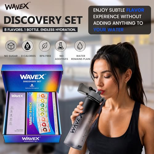 Image of WaveX Scented Water Bottle + 8 Aroma Scent Pods (Cola, Strawberry, Honey Peach, Energy Drink, Green Apple, Mint, Lemon, Orange Vanilla), Flip Top Lid, Straw & Carry Strap Included (Iron Mist Gray)