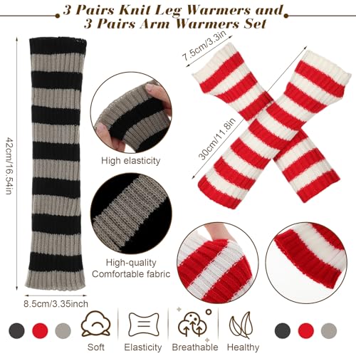 Image of Therwen 6 Pairs Knit Leg Warmers Arm Warmers Set for Women Cable Knit Leg Warmers Knee Warmers Thigh High Socks