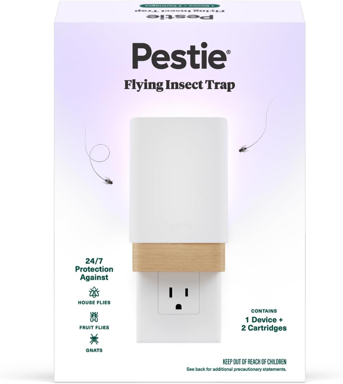 Pestie Flying Insect Trap, NanoPulse Tech Attracts & Kills Flies, Fruit Flies & Gnats, 24/7 Fly Trap with UV Light, Modern, Mess-Free Design, Easy Cartridge Swap (2 Devices & 4 Cartridges)