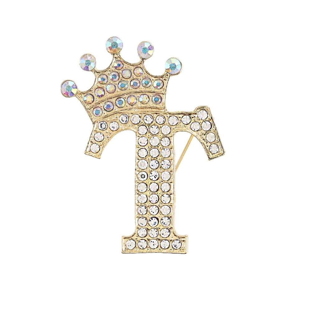 Crystal Crown Initial Letter Brooch Pin Queen Crown Alphabet Letter Lapel Pin Badges for Dress Coat Suit Shoolbags A-Z Letter Breastpin for Clothing