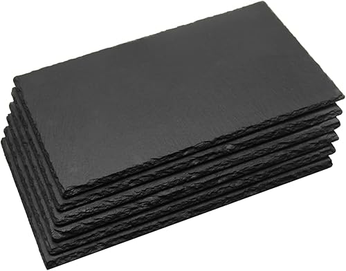 MONKEY SUN Paquete de 6 tablas de queso de pizarra negra de 10 x 6 pulgadas con borde natural para cocina, comedor, fiesta, platos de piedra de
