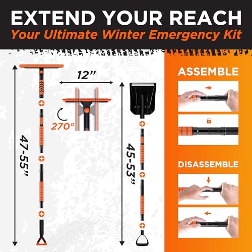 RoofPax 55\" Ice Scrapers for Car Windshield and 270° Pivoting Non-Scratch Snow Brush Winter Car Kit with Snow Shovel Snow Brush for Cars and Snow Scraper with Extendable Snow Shovel for Car - Thumbnail 5