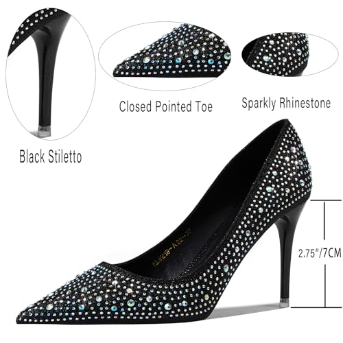 GOSERCE Rhinestone Heels Dressy Women's Stiletto Pointed Toe Pumps Mesh High Heel Pumps Fashion Prom Wedding Evening Party Shoes2