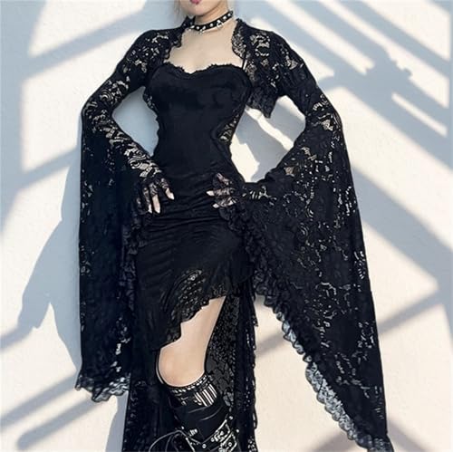 Goth Bolero Shrug Crop Tops for Women Victorian Bell Sleeve Flared Emo4
