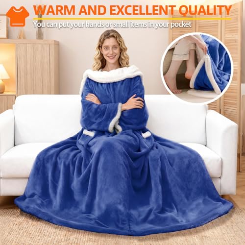 Image of Wearable Heated Blanket With Sleeves & Foot Pocket, Heated Throw Blankets Fast Heating Blanket With 10 Heat Settings Auto Shut Off Over-Heat Protection-Warm Gift, Machine Washable, 52 inch*72 inch+18 inch