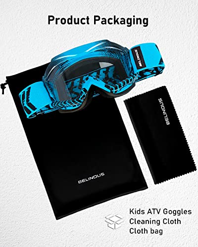 Belinous Kid Riding Goggles For Atv Dirt Bike Motorcycle Motorcross Mx, Uv Protectioin, Youth Dirt Bike Goggles For Kids 3-12 With Soft Strap, Blue #TOP6