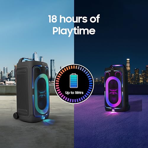 Image of Samsung with in-Built Battery | 18 Hours of Playtime | Party Lights + | Grip & Roll | Splashproof IPX4 | Waveguide | USB Input | 3.5mm Jack | 240 W Bluetooth Party Sound Tower (MX-ST50F /XL, Black)