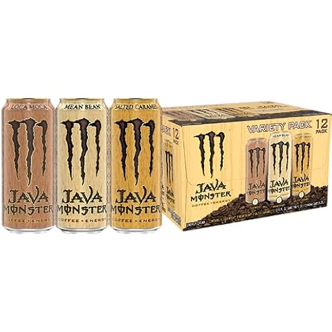 Monster Energy Java Monster Variety Pack, Java Monster Mean Bean, Java Monster Loca Moca, Java Monster Salted Caramel, Coffee + Energy Drink, 15 Ounce (Pack of 12) Cover