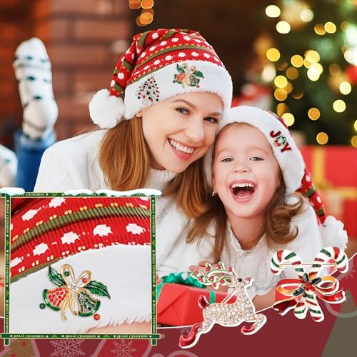 Image of 12PCS Merry Christmas Brooches, Crystal Rhinestone Pins for Women | Xmas Trees Snowman Elk Penguin Light Bulb Design, Sparkling Christmas Jewelry Gift for Girls, Holiday Party Ladies Accessorie