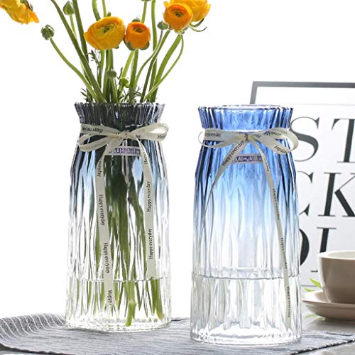 Woonkamer Vaas, Glazen Hoge Vaas Roos Tulpenvaas Creativiteit Cilindrische Vaas, Vlinderdas Decoratie, Gradiënt Blauw/Grijze Vaas , 11 * 11 * 24CM Decoratieve ornamenten - Afbeelding 3