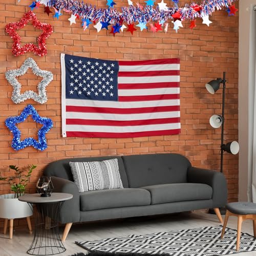 Image of 8 Pcs Patriotic Party Set Includes 3pcs Patriotic Tinsel Star Wall Hanging Decor and 5pcs 33 ft Independence Day Glitter Shiny Twist Tinsel Garlands for Memorial Day Party Tree Home Hanging Decor