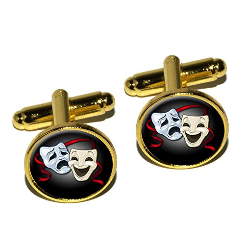 Drama Comedy Tragedy Masks - Acting Theatre Theater Round Cufflink Set - Gold