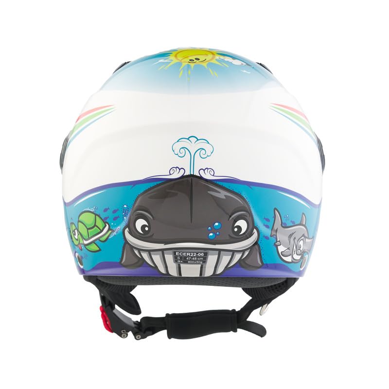 Casco Moto Bambino Demi-Jet, BHR 838 CHILDREN, Casco Scooter per Bambini/Bambine Omologato ECE 22.06, Visiera Antigraffio e Sgancio Micrometrico, Sea, L