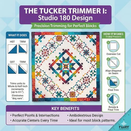 Studio 180 Design | Deb Tucker’s | Tucker Trimmer™I Quilting Ruler – Precise Trim Tool for Half & Quarter Square Triangles | 11 Unit Sizes, Step-by-Step Instructions & Bonus Block - Image 3