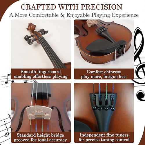 image for DIGERVY Violin 4/4 Full Size Kit, Solid Wood Acoustic Violin Fiddle Se