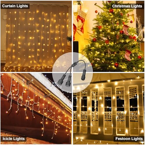 Dalugo Christmas Lights Splitter Connector, IP65 Waterproof Two Pin Connectors for Fairy, Icicle, Curtain, Net, and G40 Globe Lights - Image 6