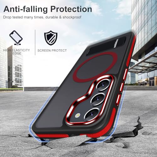 Image of MALEWOLF for Samsung S23 Case with Kickstand, Compatible with MagSafe, Strong Magnetic Case for Samsung Galaxy S23, Military-Grade Protection [Anti-Slip], Gorgeous Protective Camera (Black /Red)