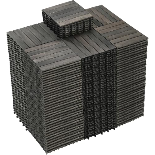 PrimeZone 216 PCS Solid Acacia Wood Interlocking Patio Deck Tiles...